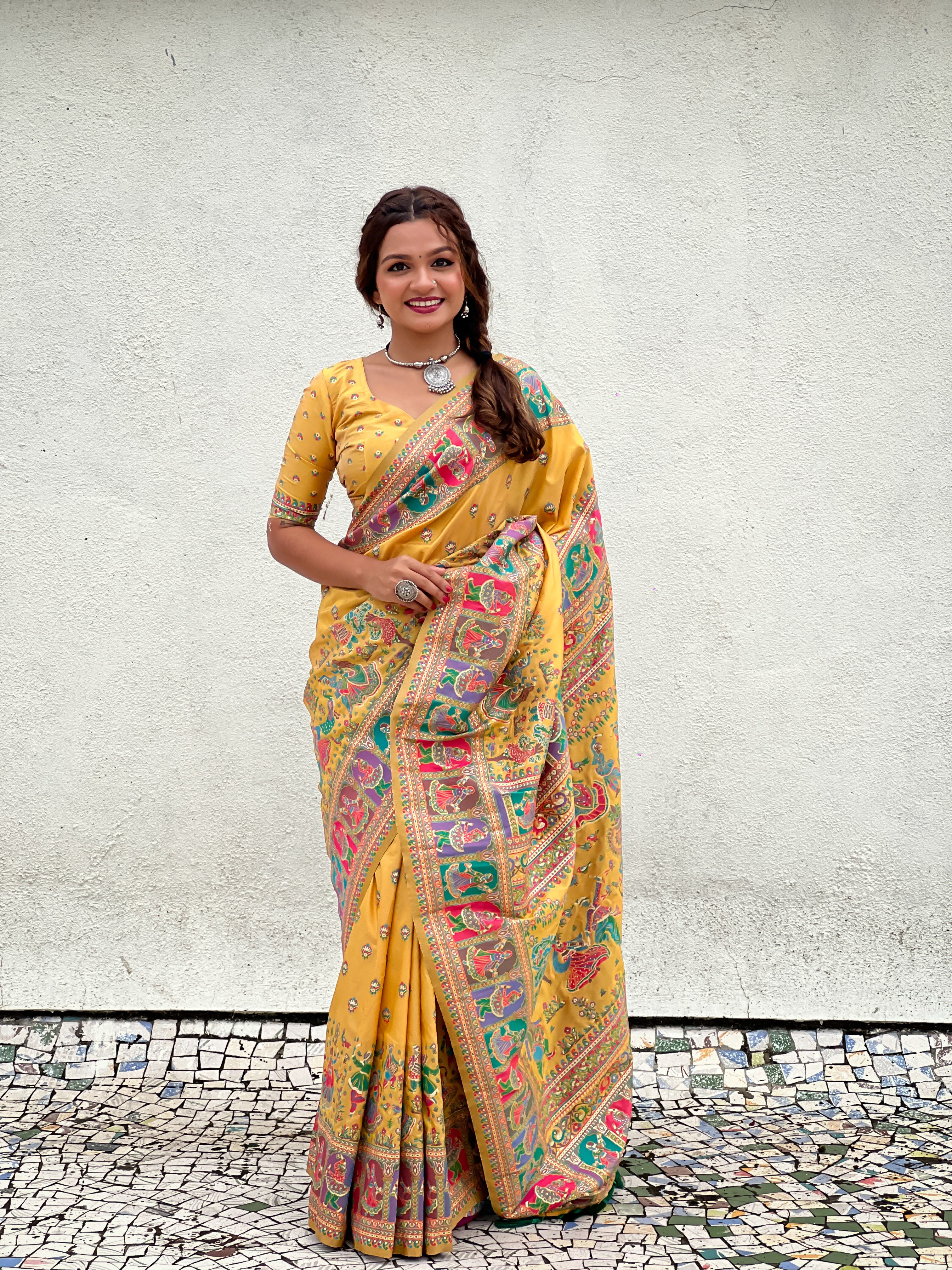 Yellow Pashmina Kashmiri Silk Zari Woven Saree