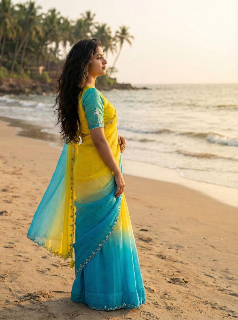 Yellow Sky Designer Wear Saree with Stitched Blouse | Nardev Fashion