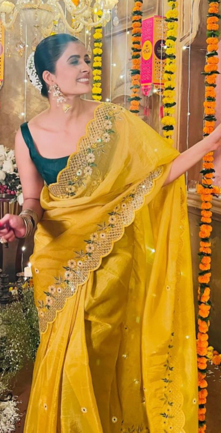 Yellow Wedding Gold Crush Saree