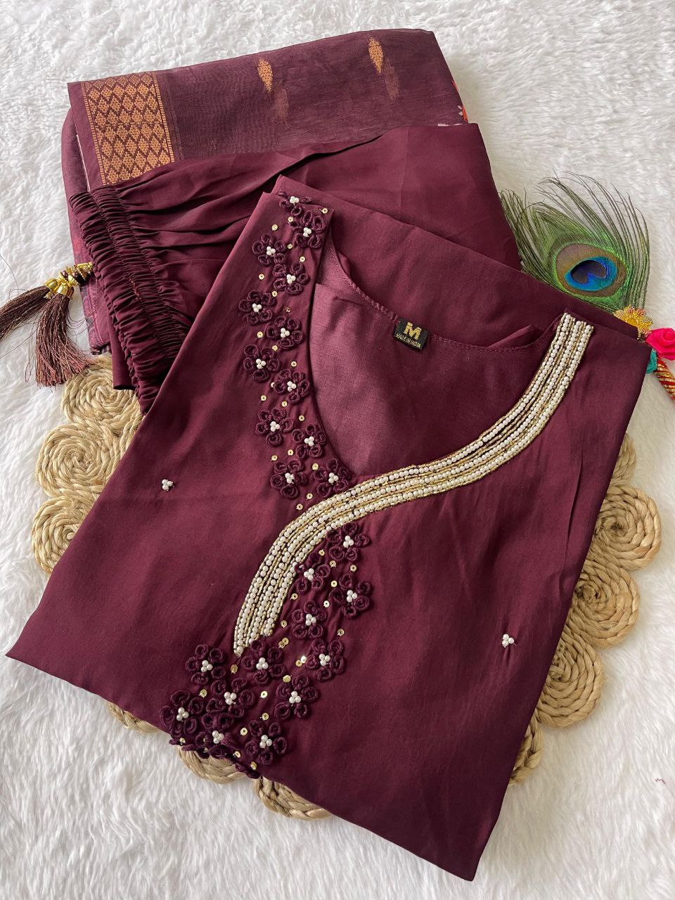 Handwork Kurti Pant with Dupatta Set