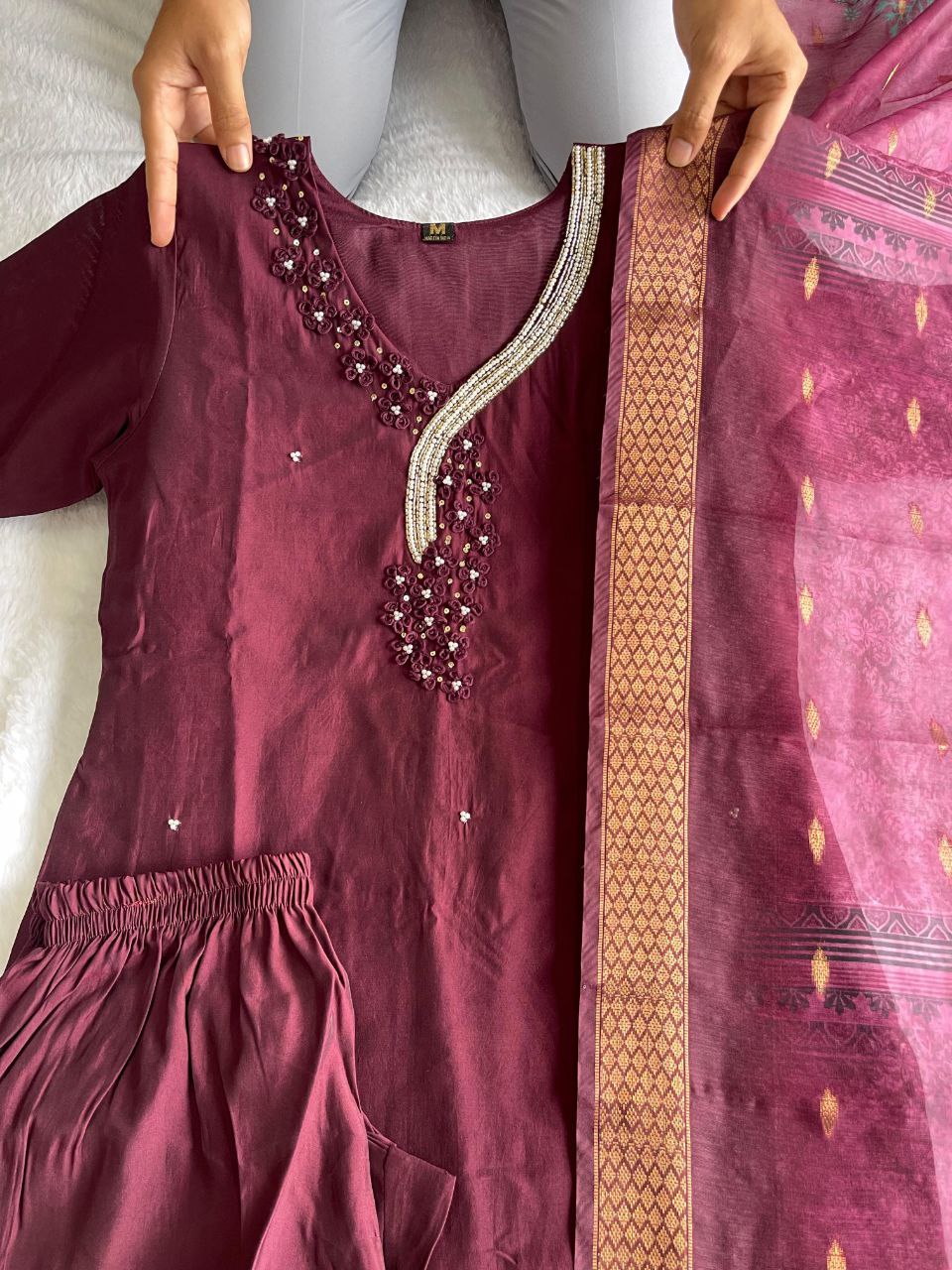 Handwork Kurti Pant with Dupatta Set