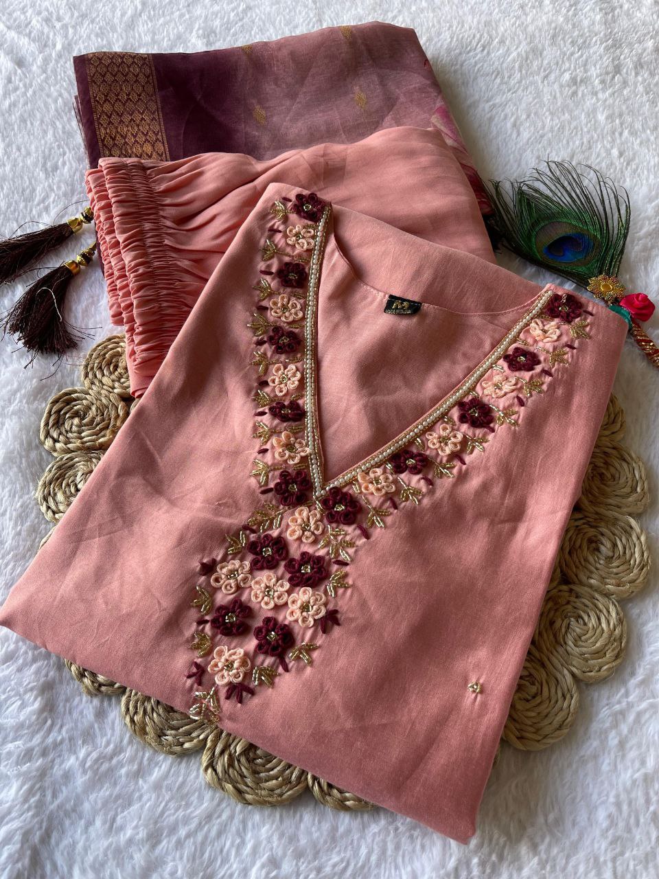 Handwork Kurti Pant with Dupatta Set