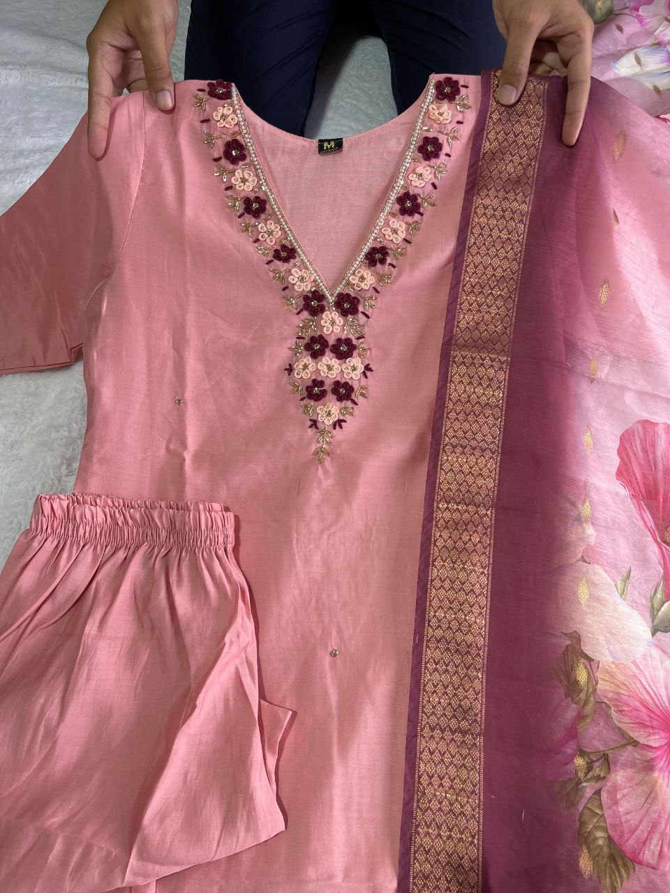 Handwork Kurti Pant with Dupatta Set