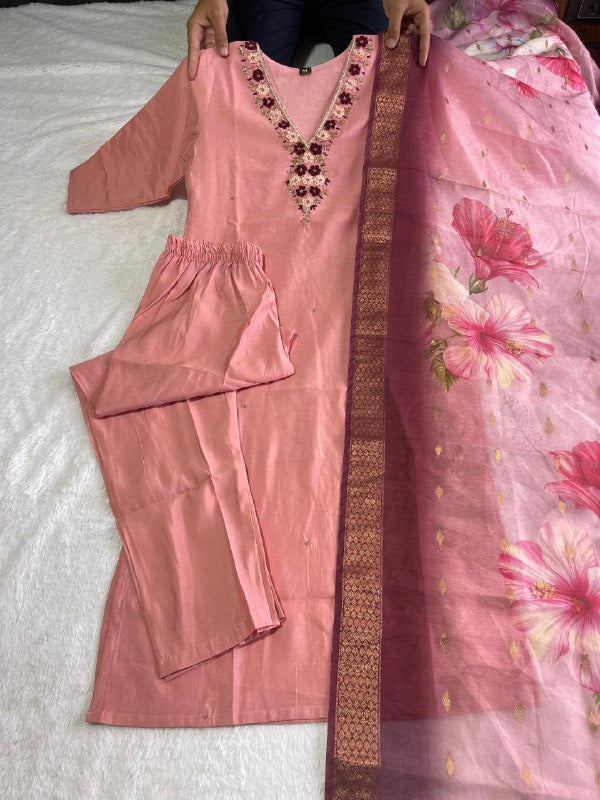 Handwork Kurti Pant with Dupatta Set