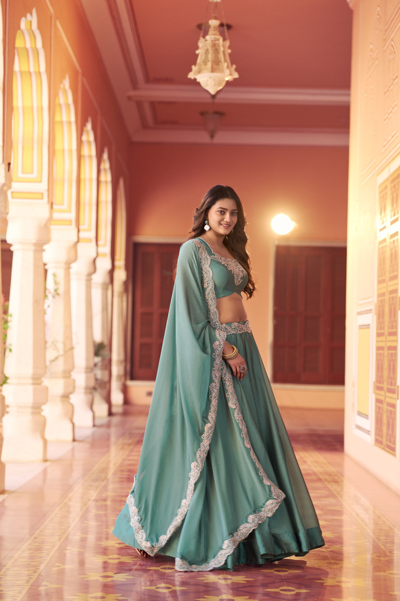 SeaGreen Regal Mist DesignerLehenga Choli with Dupatta | Nardev Fashion | Partywear