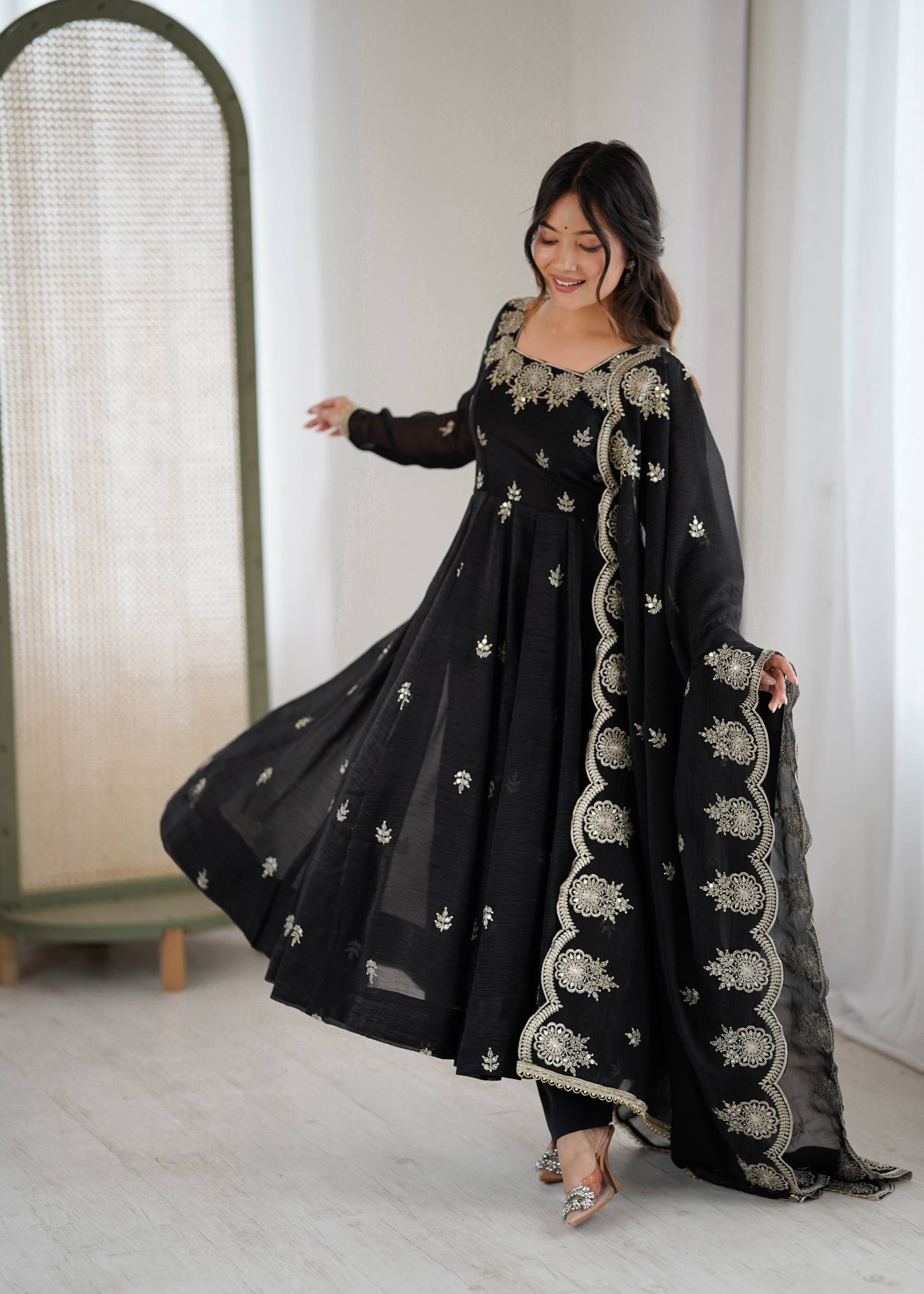 Black Color Elegant Designer Anarkali Set for Women | Ready to Wear 3 Piece Suit