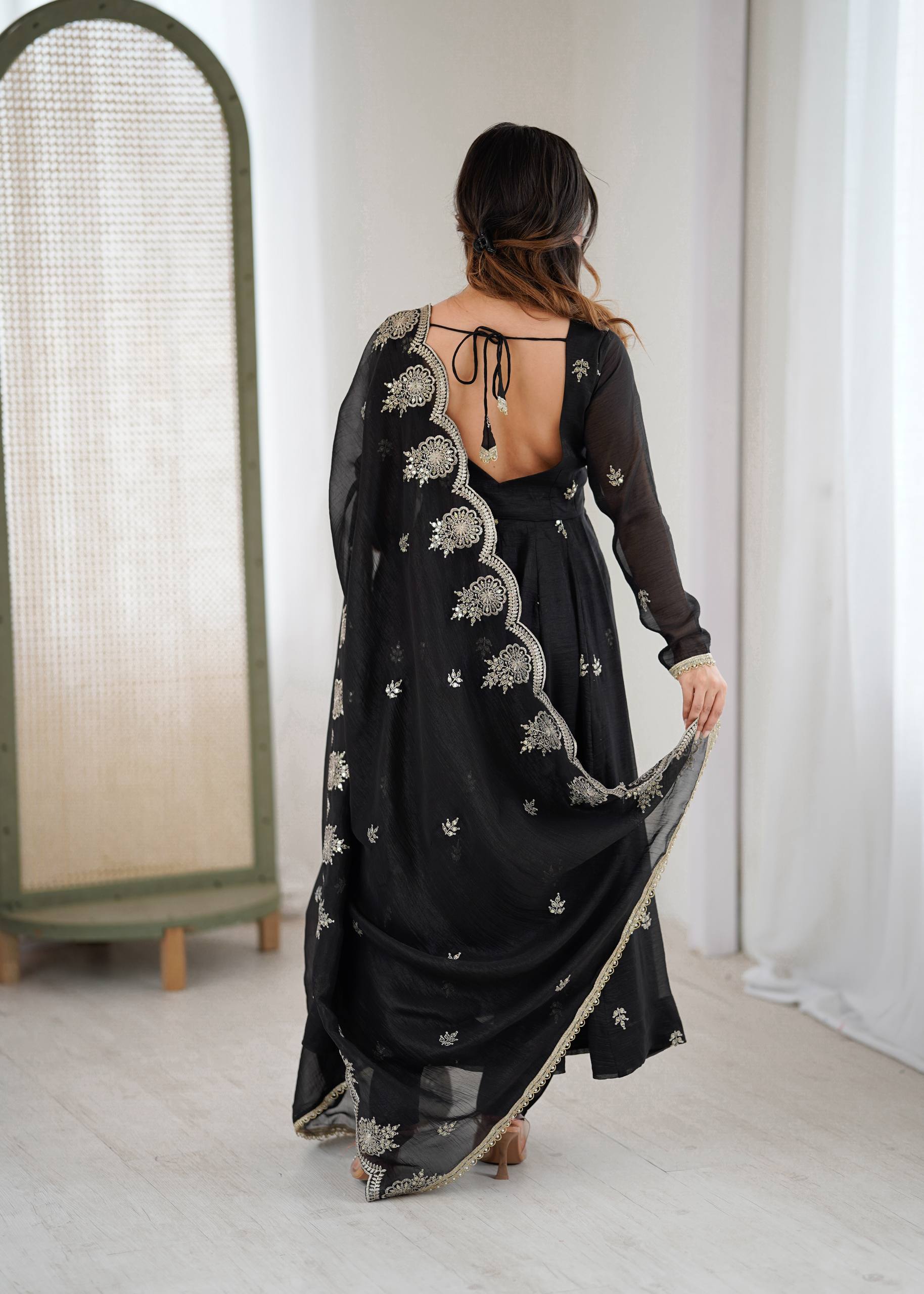 Black Color Elegant Designer Anarkali Set for Women | Ready to Wear 3 Piece Suit