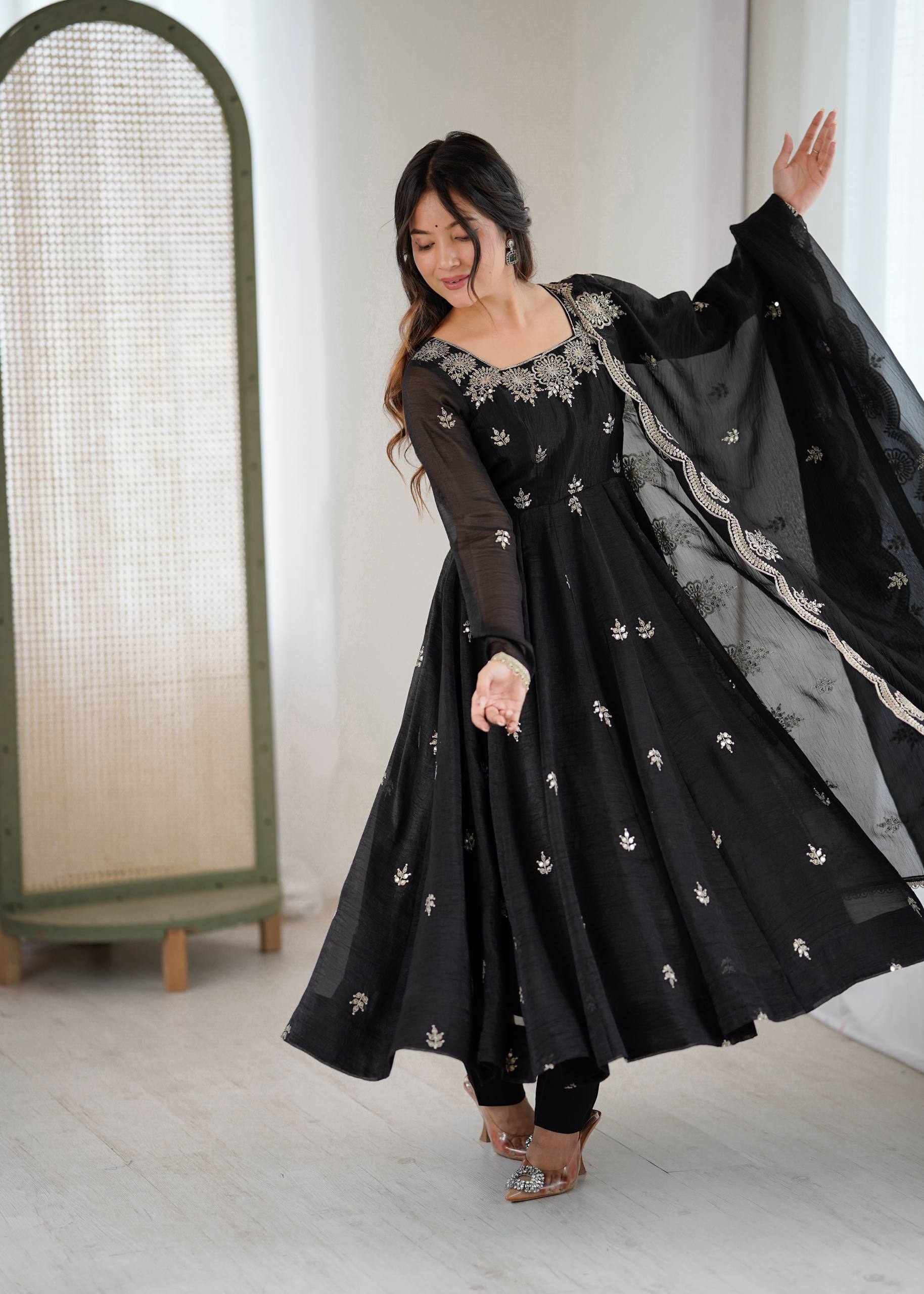 Black Color Elegant Designer Anarkali Set for Women | Ready to Wear 3 Piece Suit