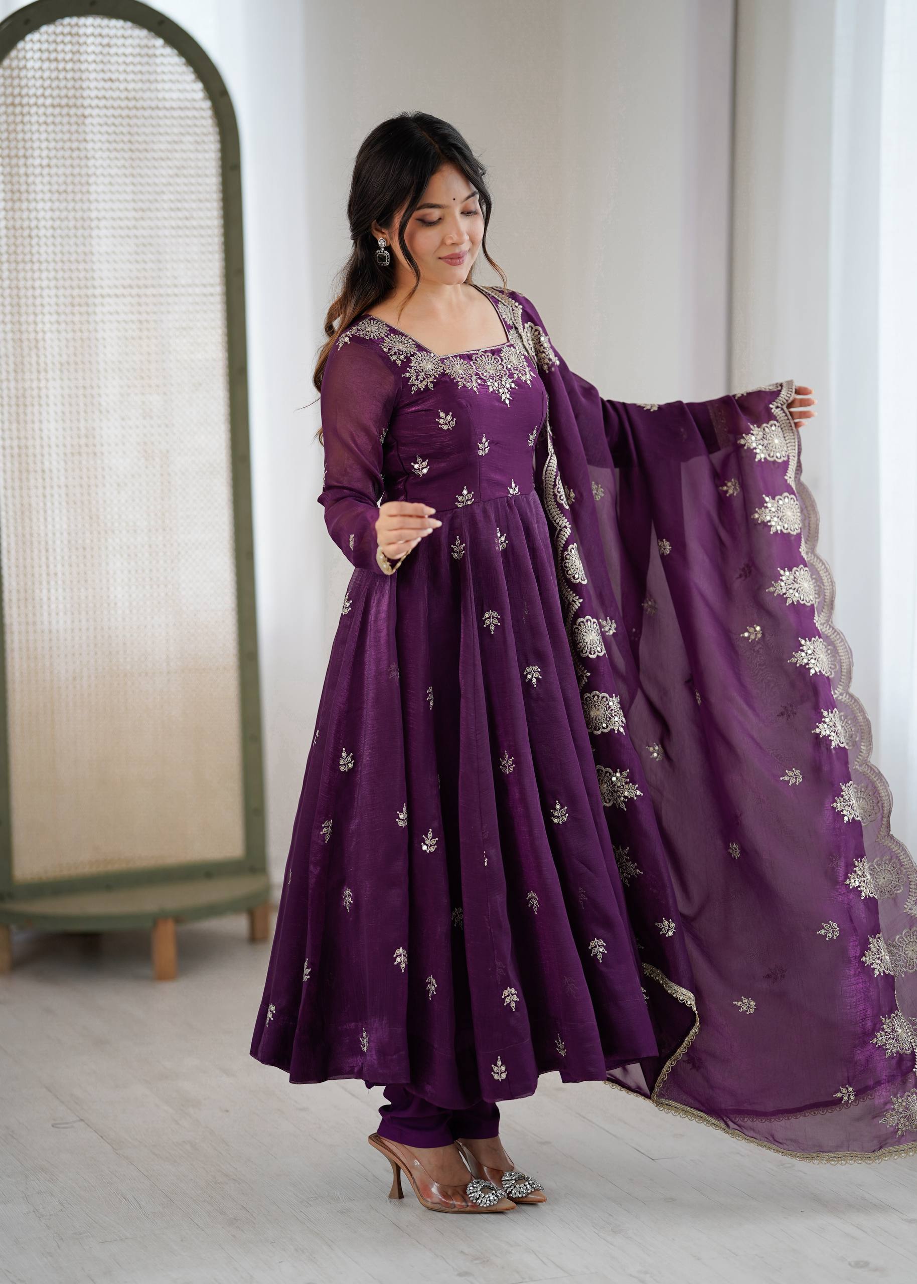 Wine Color Elegant Designer Anarkali Set for Women | Ready to Wear 3 Piece Suit