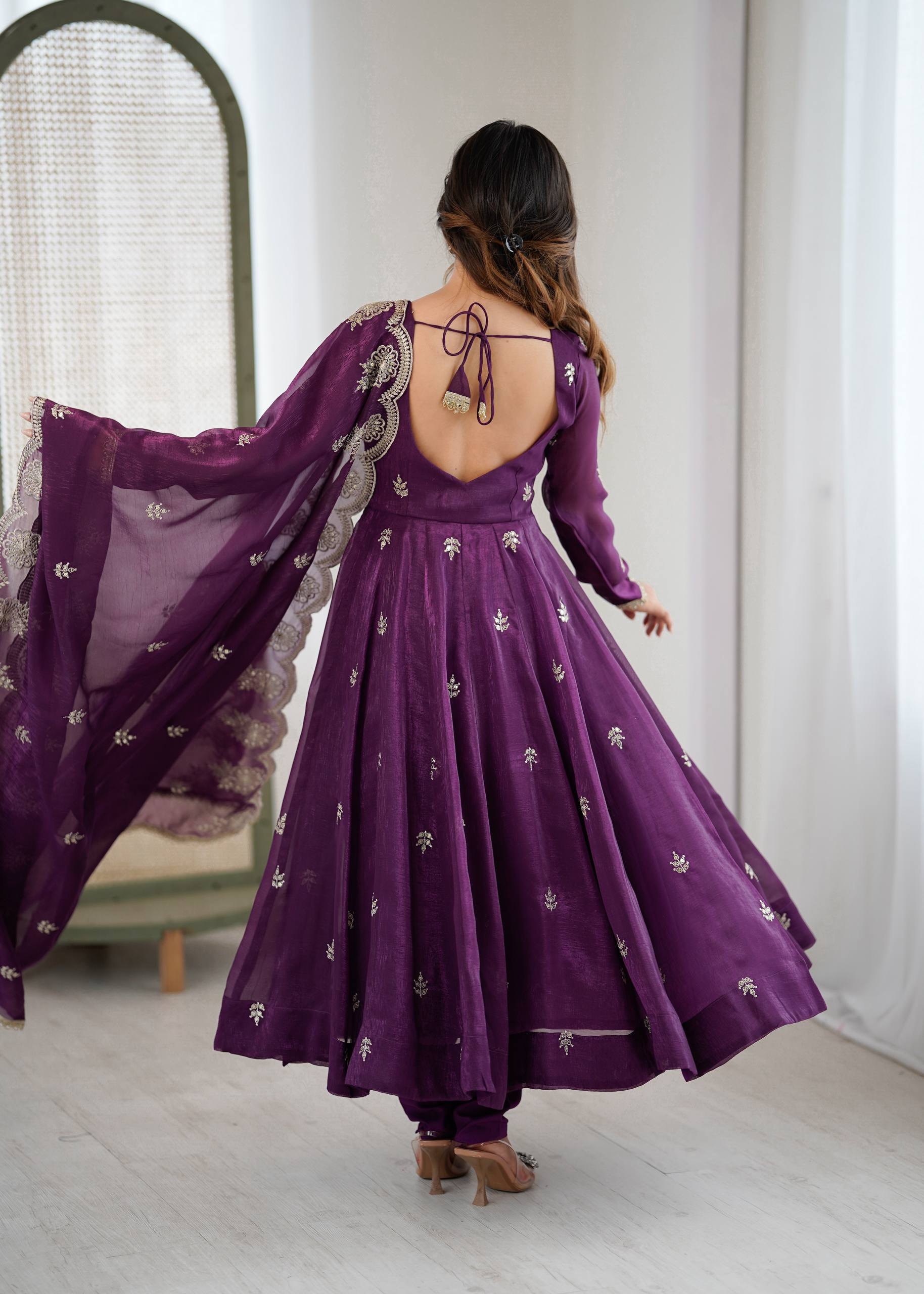 Wine Color Elegant Designer Anarkali Set for Women | Ready to Wear 3 Piece Suit