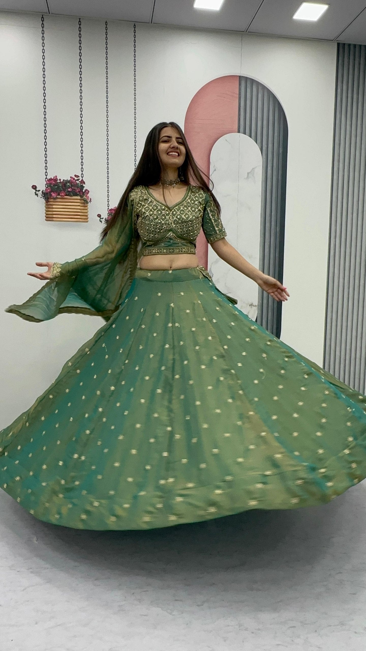 Sage Green Color Mosh Lehenga Choli Set with Dupatta | Heavy Sequence Work Festive Wear