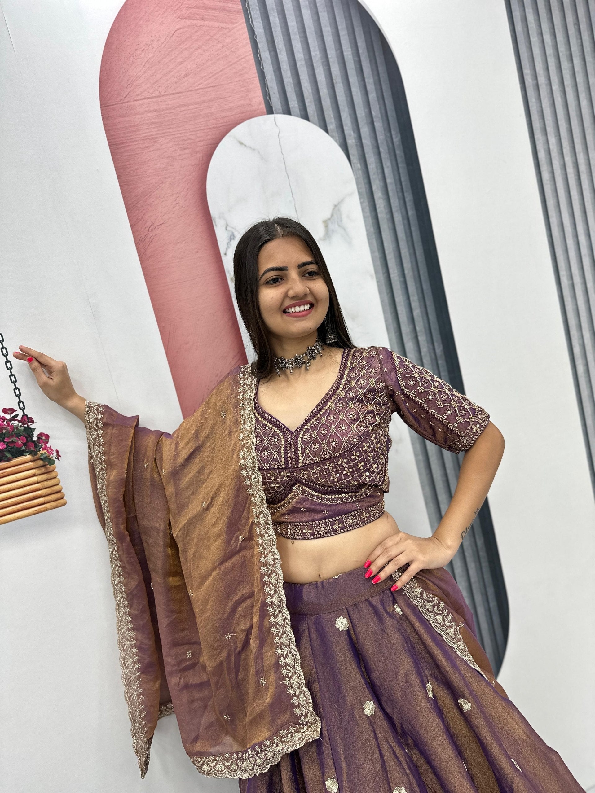 Smoky Wine Color Mosh Lehenga Choli Set with Dupatta | Heavy Sequence Work Festive Wear