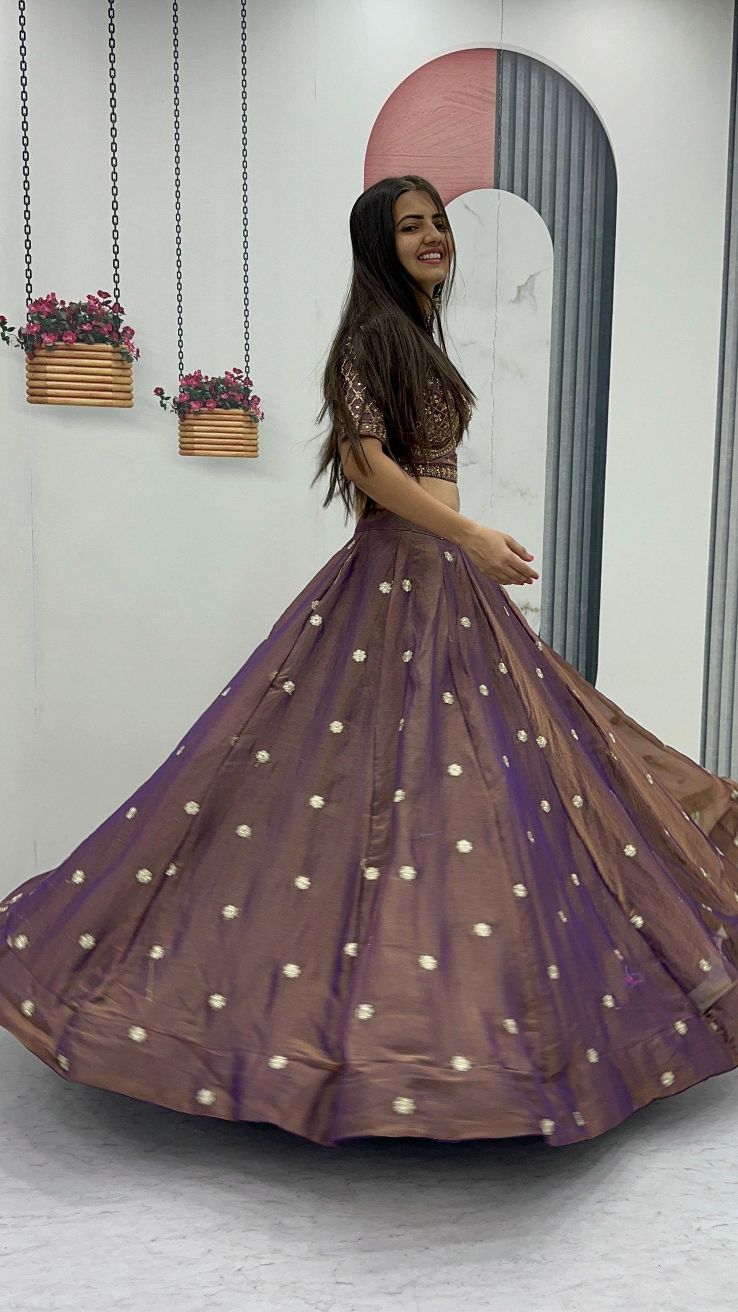Smoky Wine Color Mosh Lehenga Choli Set with Dupatta | Heavy Sequence Work Festive Wear
