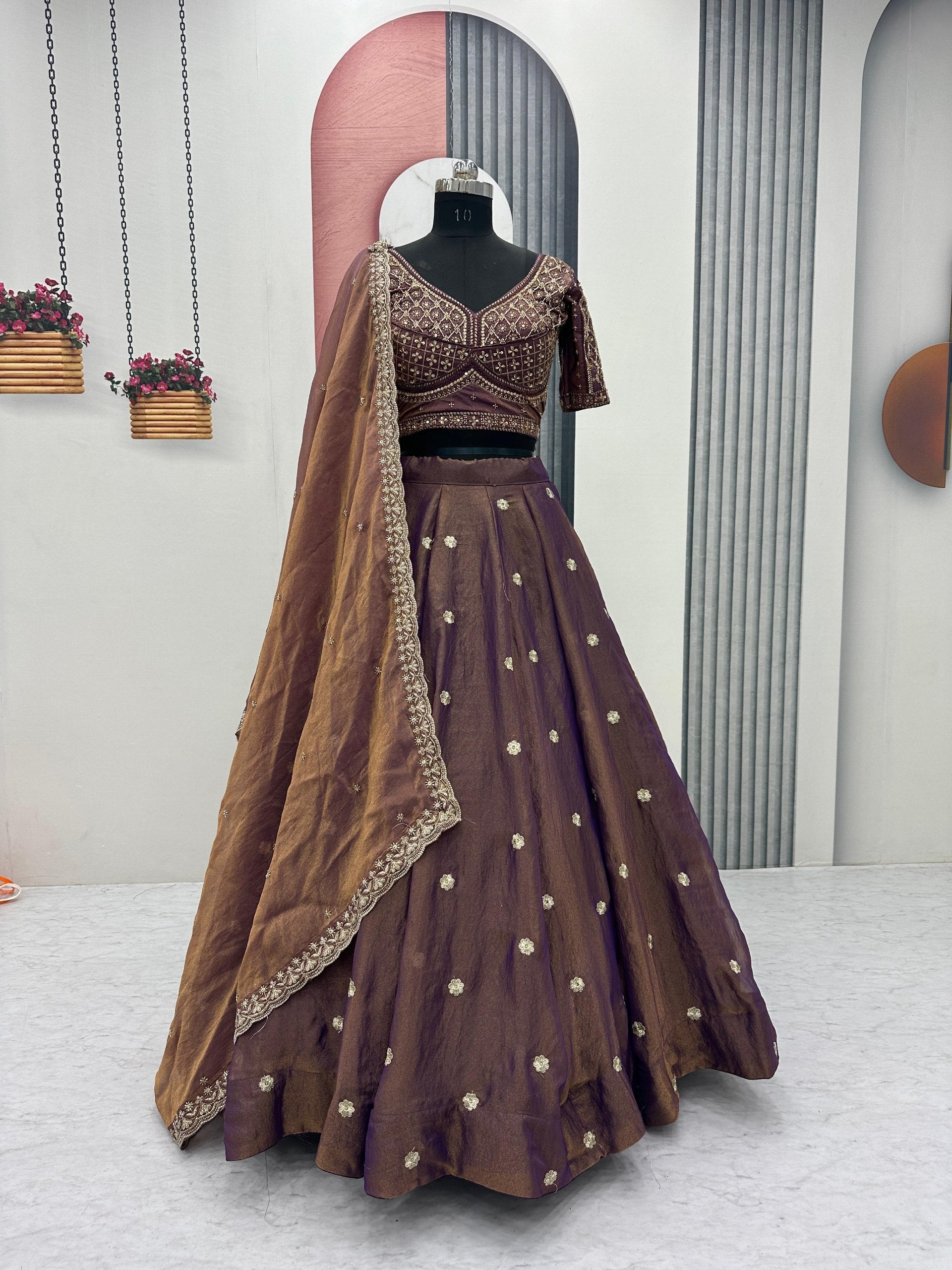 Smoky Wine Color Mosh Lehenga Choli Set with Dupatta | Heavy Sequence Work Festive Wear