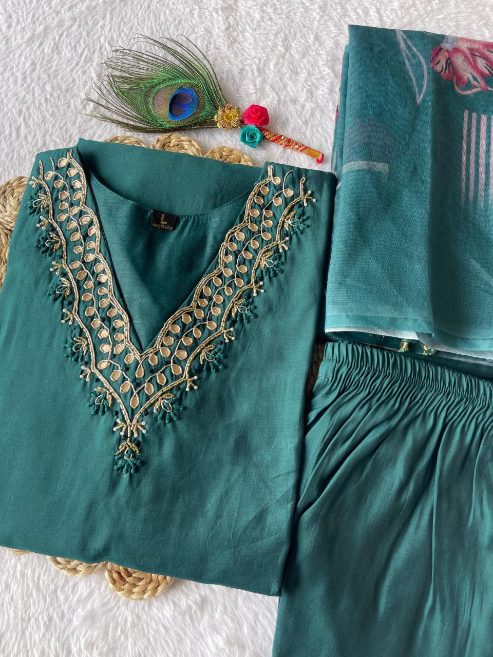 Karvachoth Special Rama Kurti Pant Dupatta Set