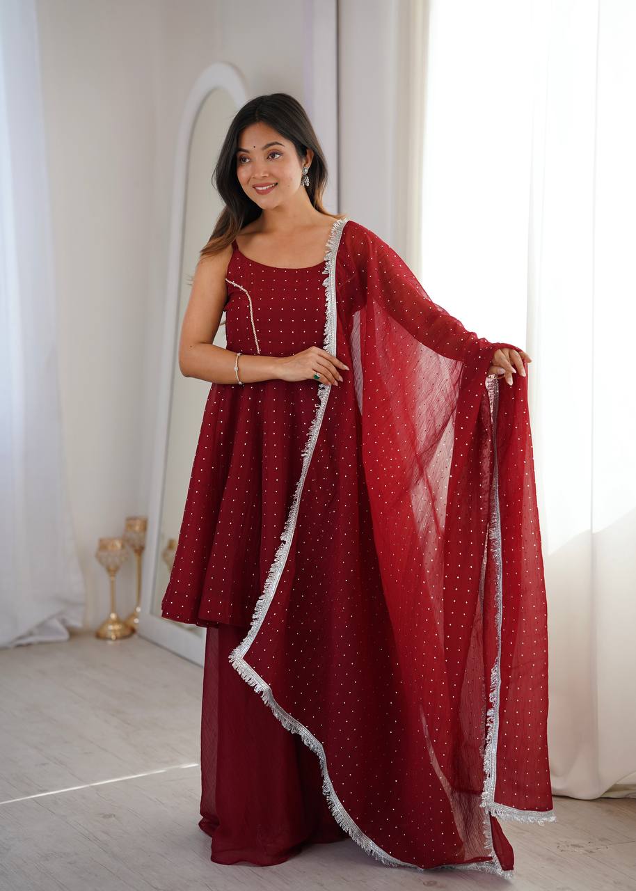 Designer Crunchy Silk Sharara Set with Zarkhand Work for Women