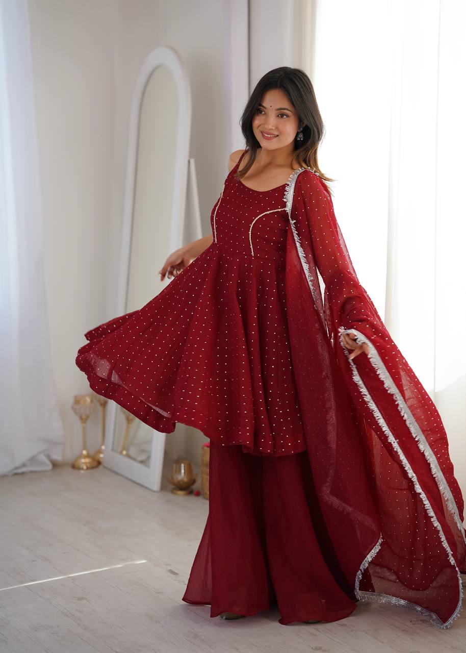 Designer Crunchy Silk Sharara Set with Zarkhand Work for Women