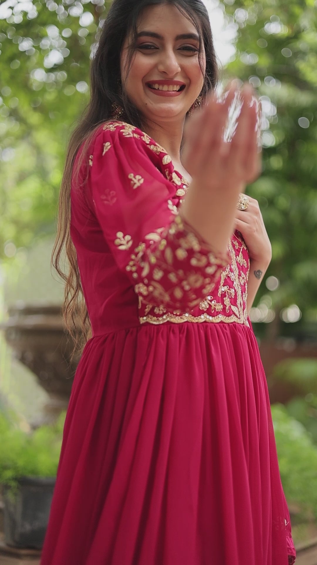 Glamwiz Sequin Red Anarkali Gown