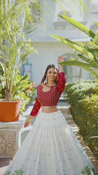 White With Red Color Georgette Letest Lehenga Choli