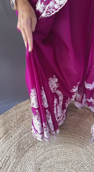 Beautiful Wine Thai Organza Silk Saree