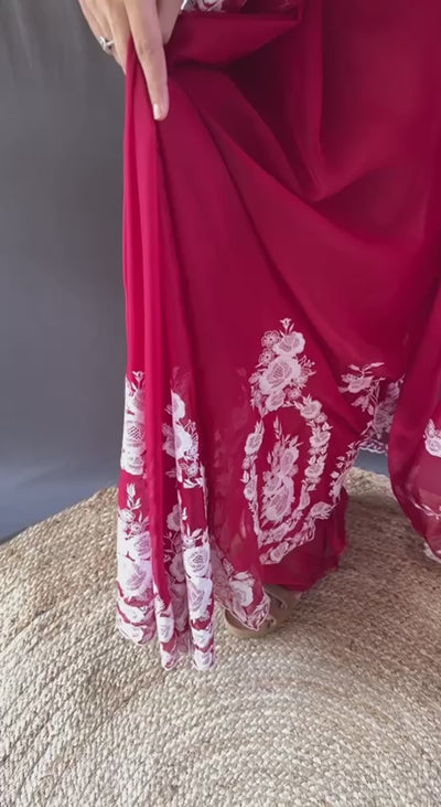 Beautiful Red Thai Organza Silk Saree