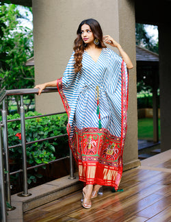 Leheriya Patola Style Pure Gajji Silk Kaftan